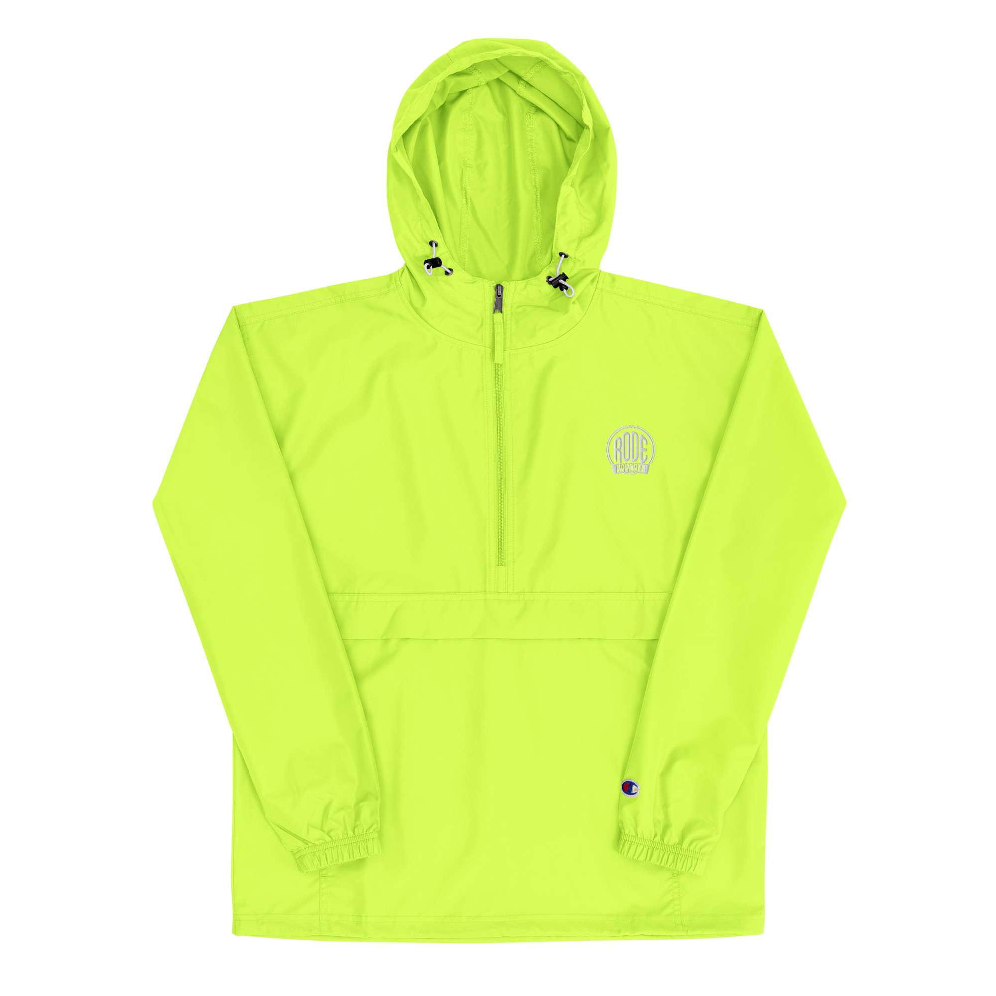 Rode Embroidered Champion packable jacket Safety Green