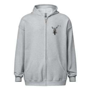 Embroidered Zip Hoodie Grey